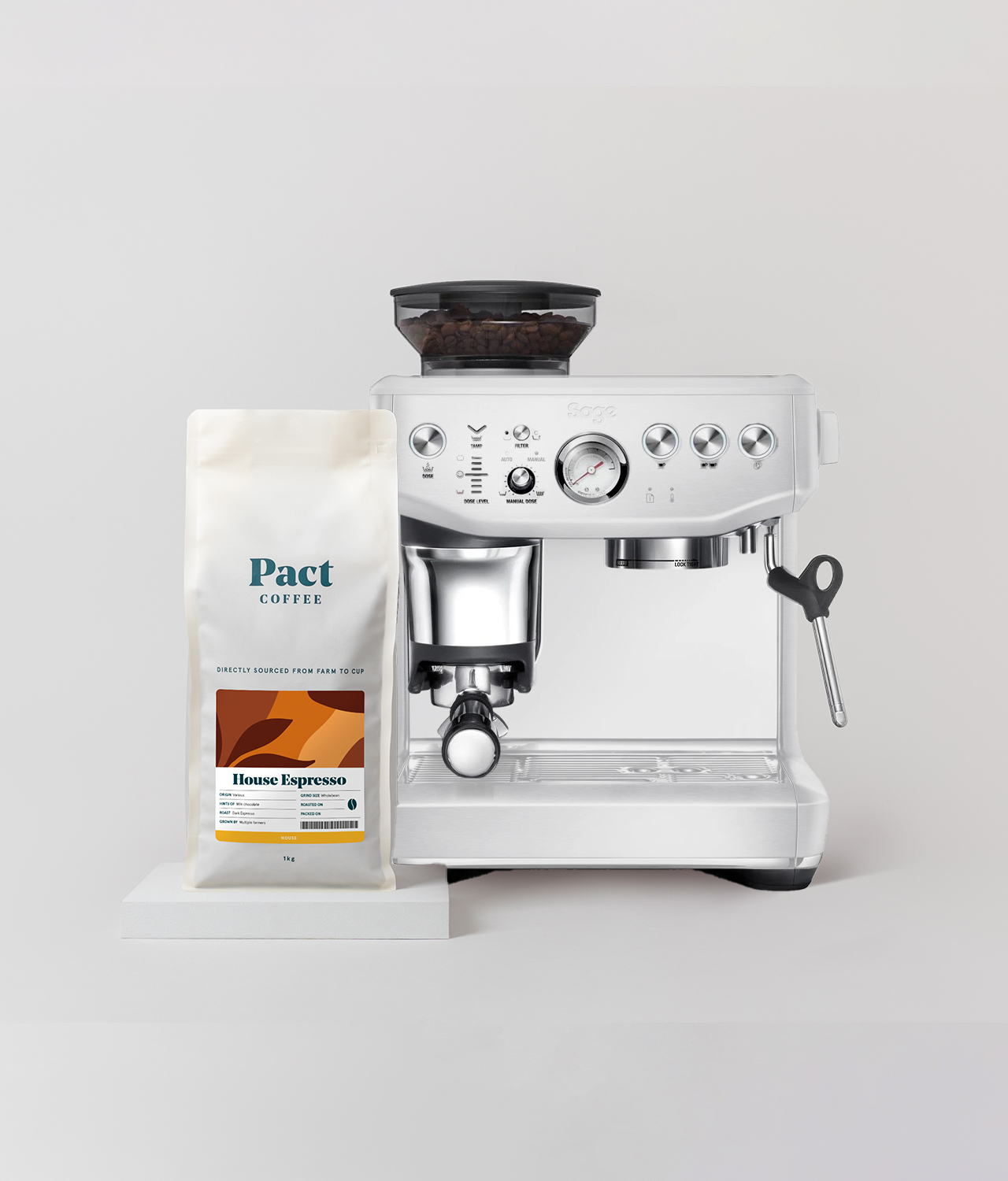 Sage Barista Express Impress (Sea Salt) & 1kg Speciality Espresso Pact Coffee